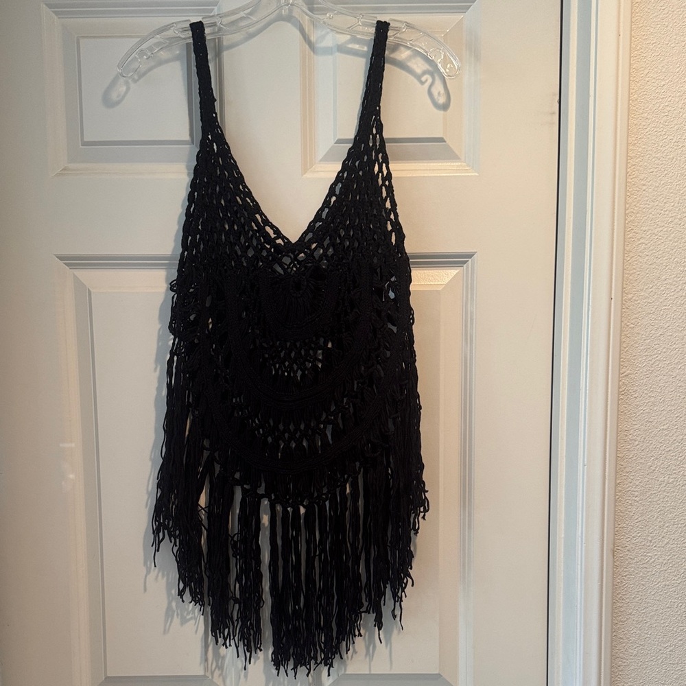 lack crochet fringe tank top #crochet bathing suit cover